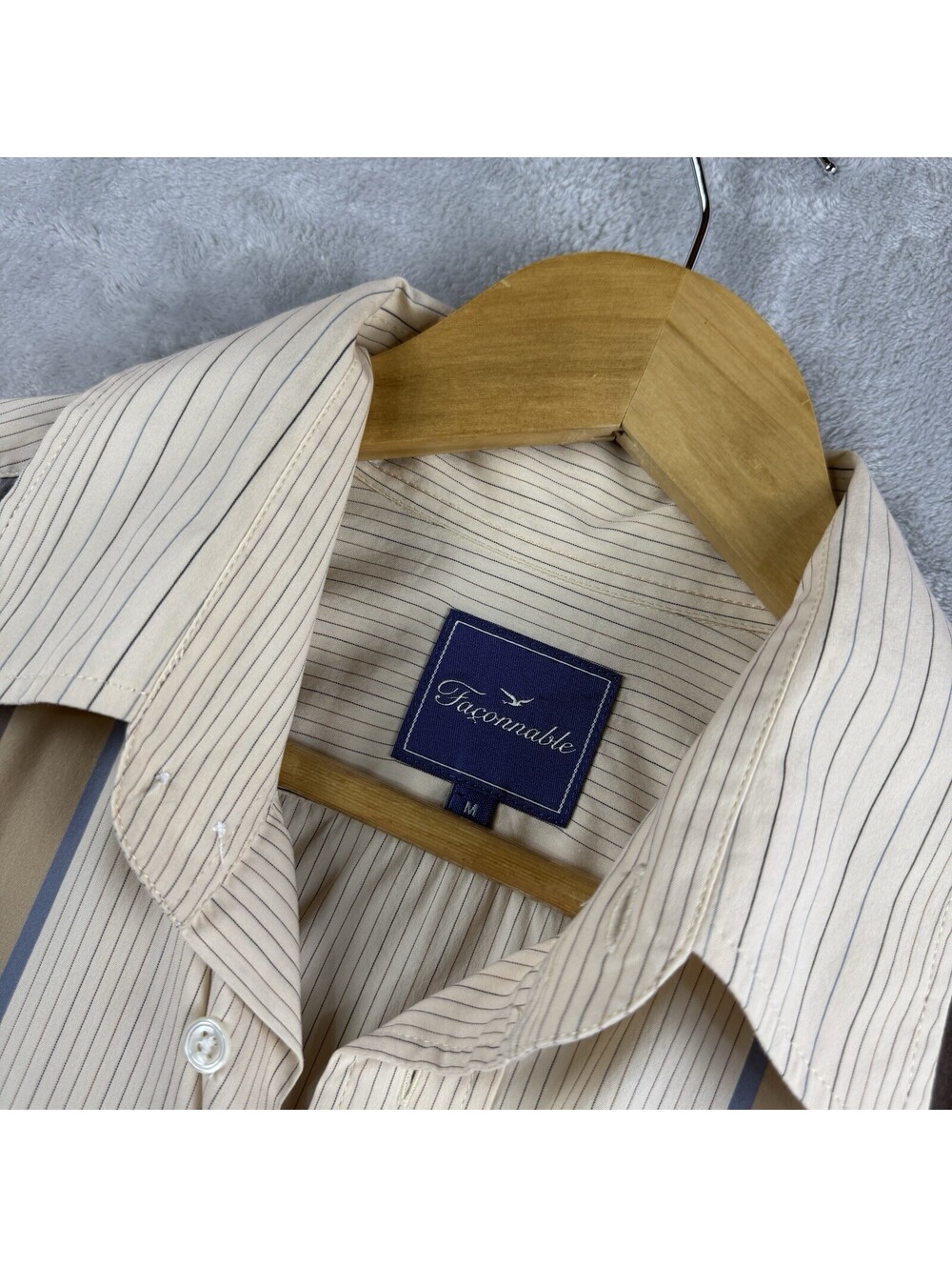 Faconnable Shirt Men M Beige Vertical Stripe Long Sleeve Button Up Causal Preppy - Picture 3 of 11